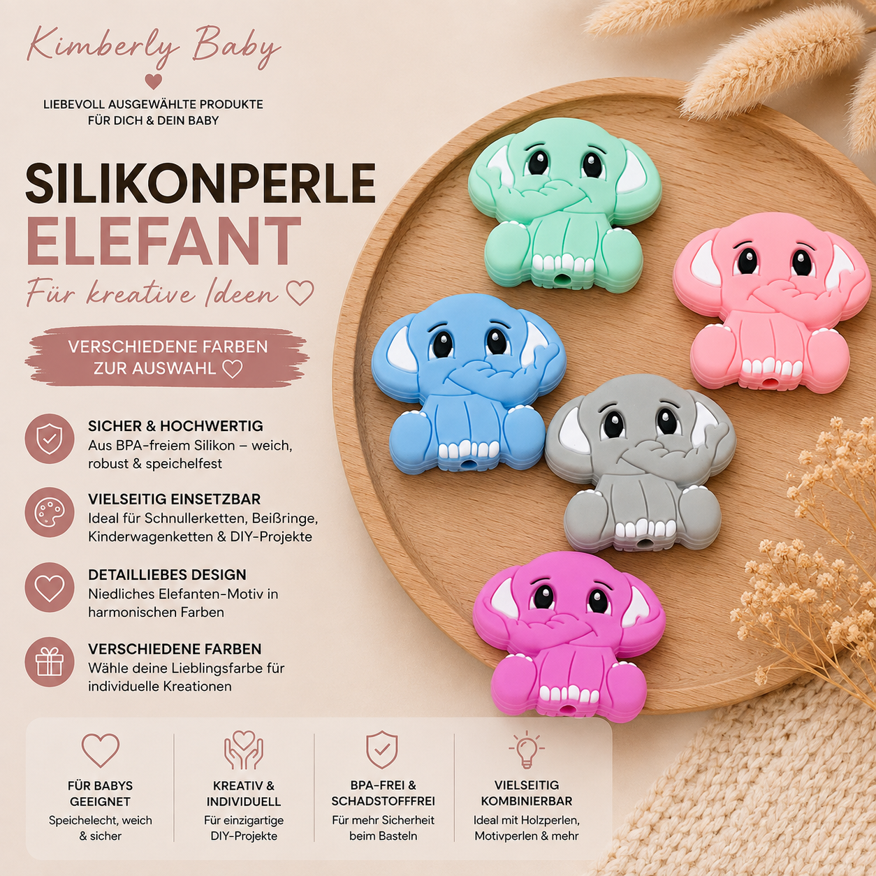 Silikon Motivperle Elefant