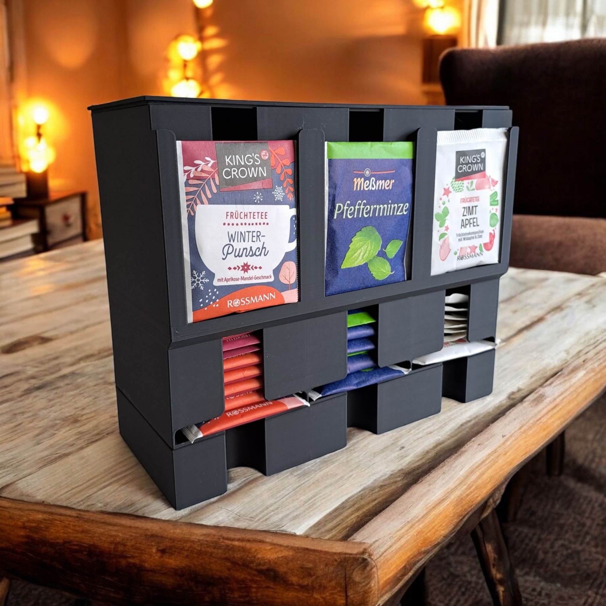 Teebeutel-Organizer aus 3D-Druck – Teespender mit 3 Fächern für Küche & Teestation