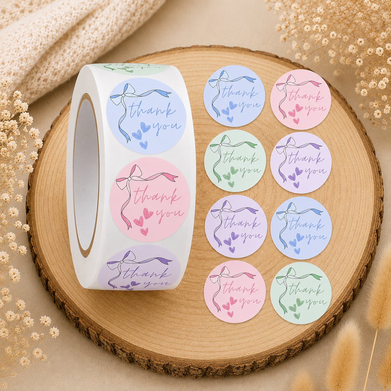 Thank You Sticker – 50 runde Geschenkaufkleber in Pastellfarben | Selbstklebende Dankeschön Etiketten für Verpackungen & Geschenke