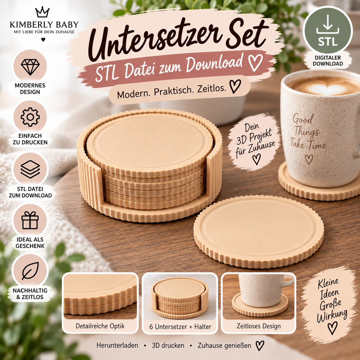 STL Datei Untersetzer Set mit Halter – 3D Druck Datei zum Download