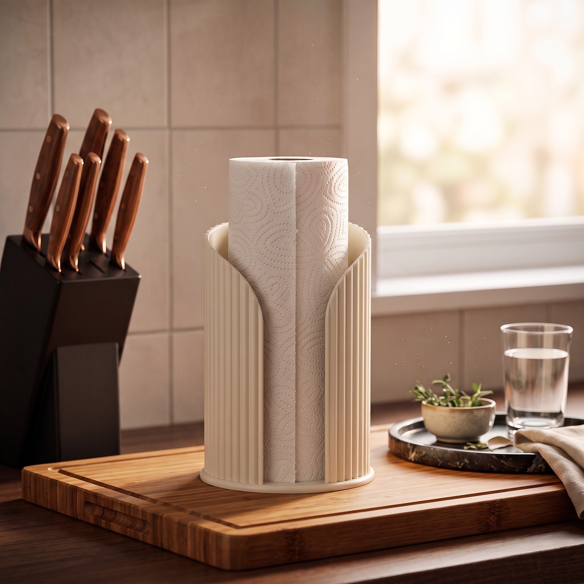 Küchenrollenhalter aus 3D-Druck – Moderner Küchenpapierhalter mit geriffeltem Design