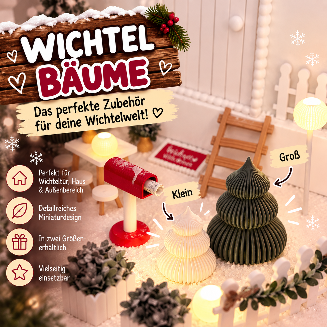 Wichtel Bäume aus 3D-Druck – Miniatur Tannenbäume in 2 Größen für Wichteltür & Wichtelwelt