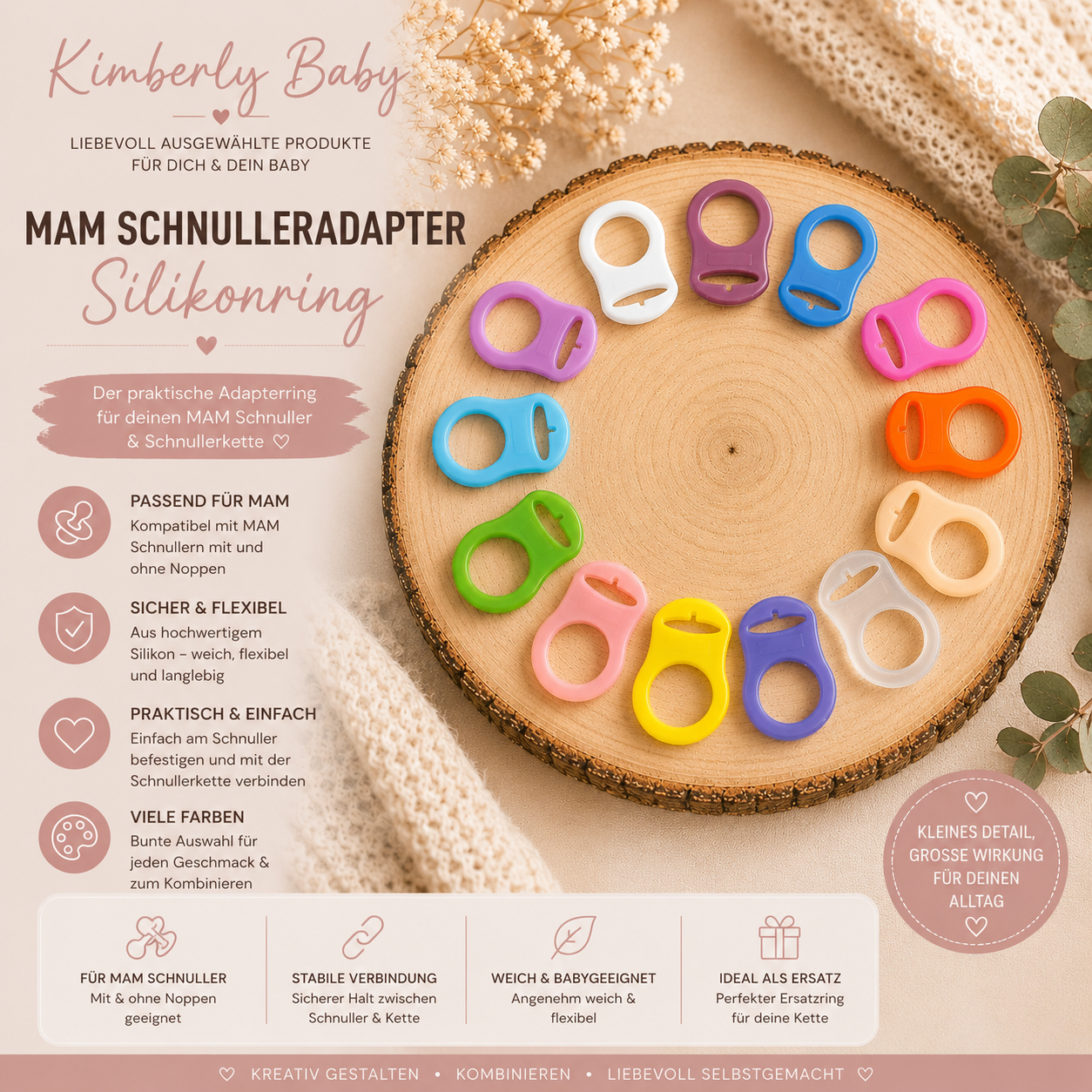MAM Schnulleradapter aus Silikon – Adapter für Schnullerkette | verschiedene Farben