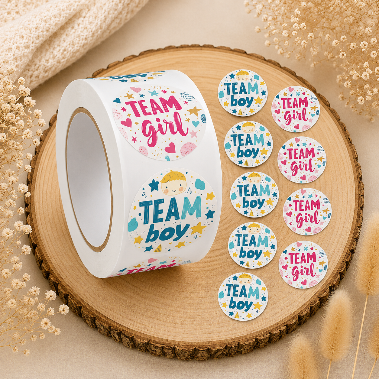 25 💙💖 Baby Shower Sticker – Team Boy & Team Girl | Gender Reveal Party | 24 runde Aufkleber
