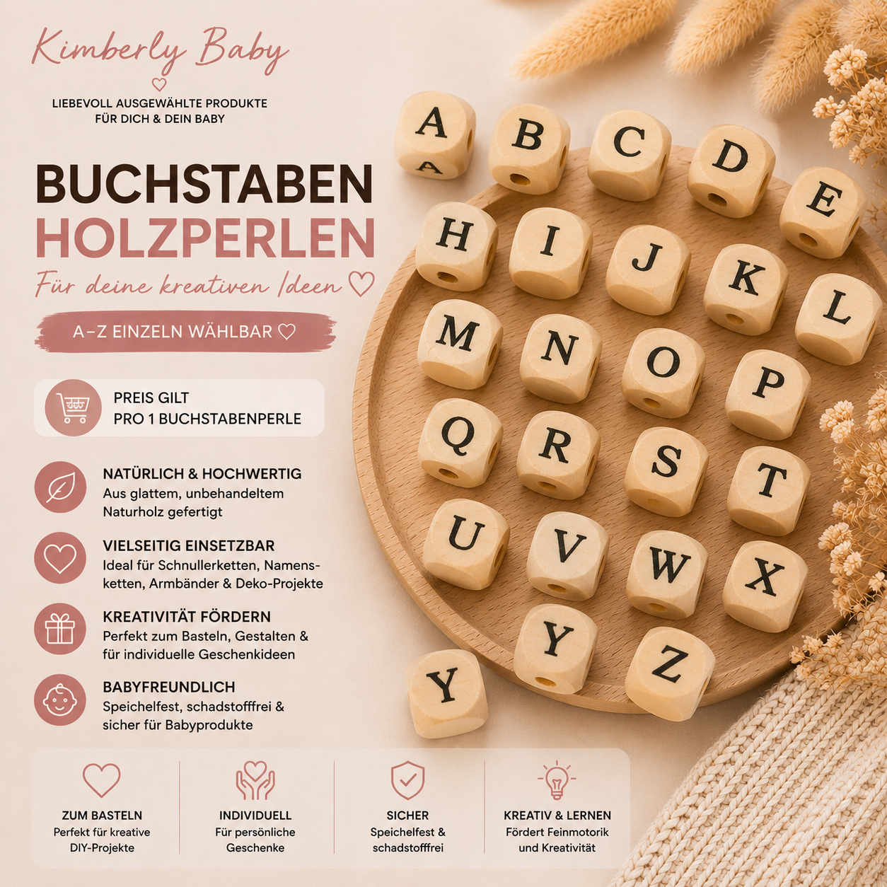 bedruckte Buchstabenwürfel A-Z nach Wahl