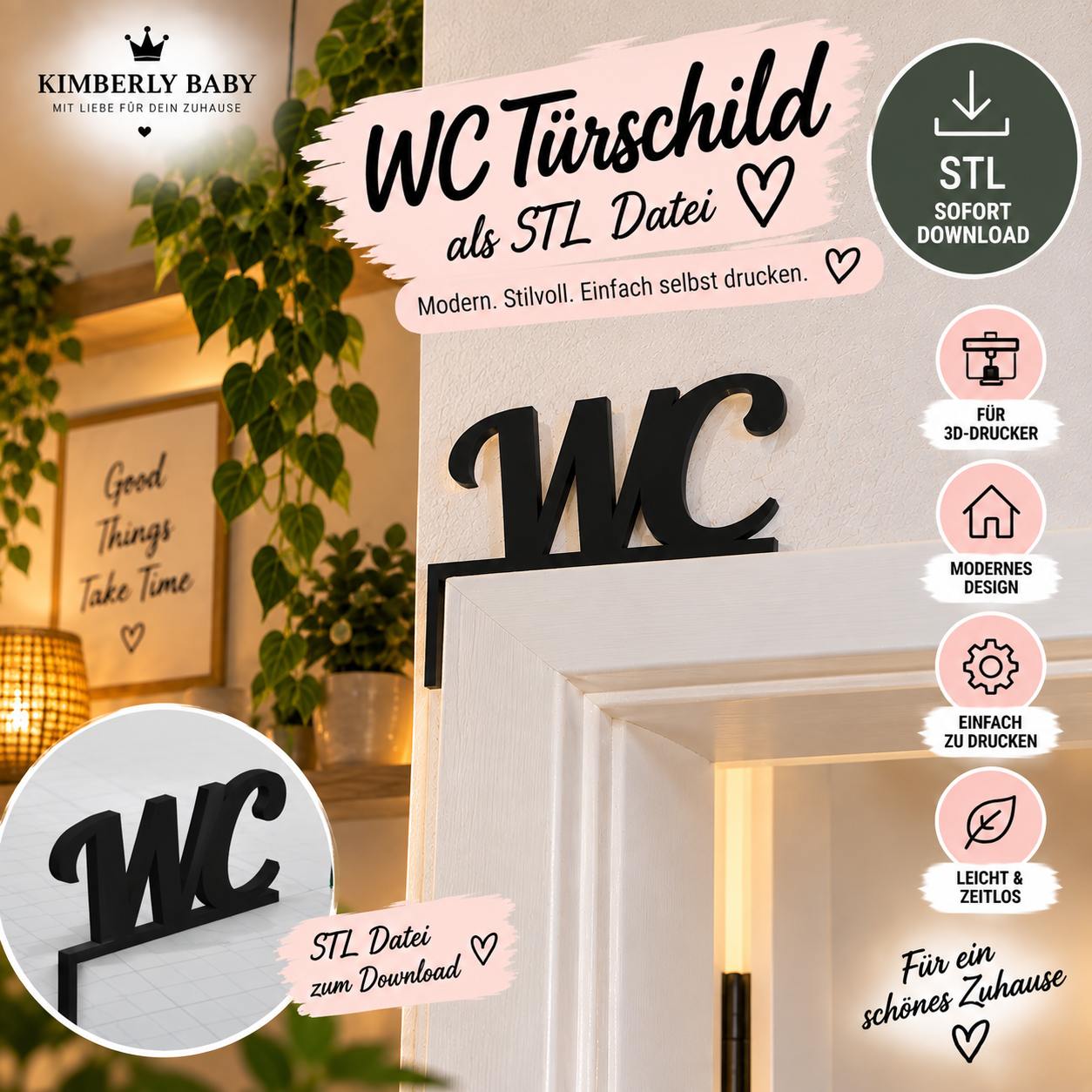 STL Datei WC Türschild für Türrahmen – 3D Druck Datei zum Download