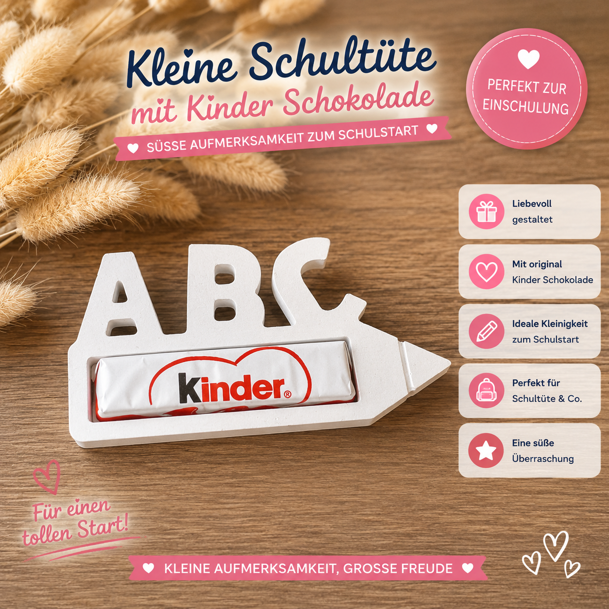 ABC Schokoladenhalter aus Holz – Kleine Schultüte mit Kinder Schokolade zur Einschulung