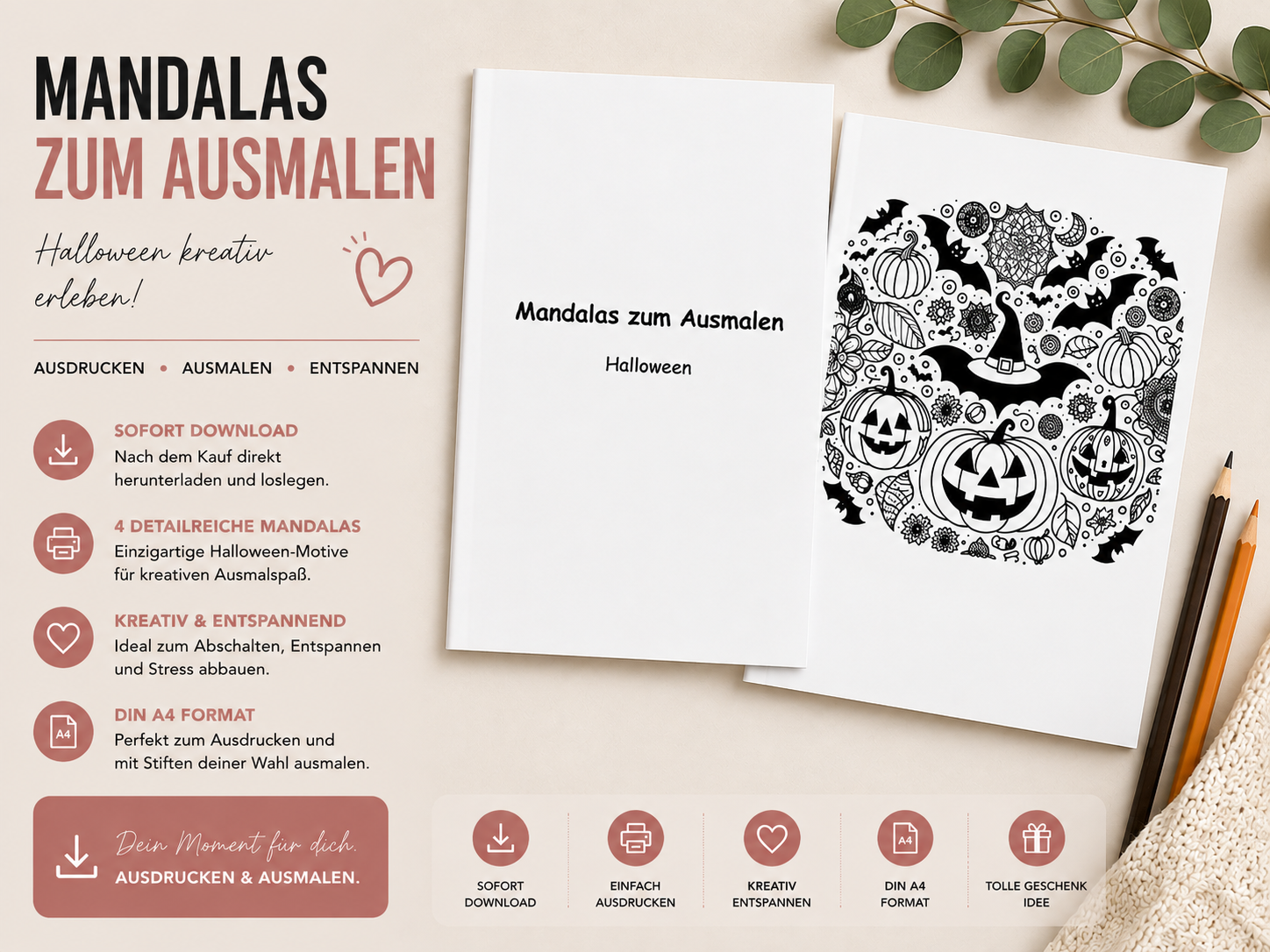 12 Mandala Ausmalbilder zum Ausdrucken – Digitaler Download A4 | Entspannung & Kreativität