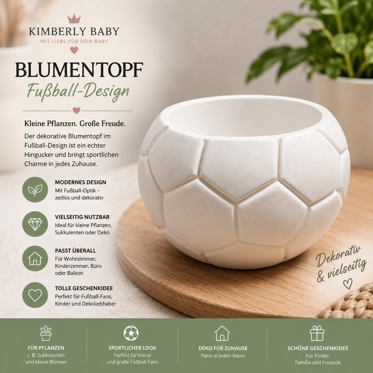 Fußball Blumentopf in Weiß – dekoratives Pflanzgefäß für Fußballfans