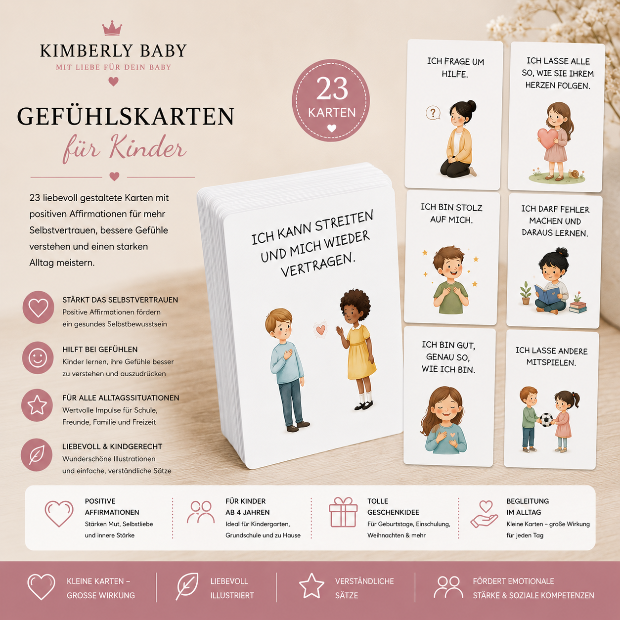 Gefühlskarten für Kinder – 23 Affirmationskarten für Selbstvertrauen & Emotionen