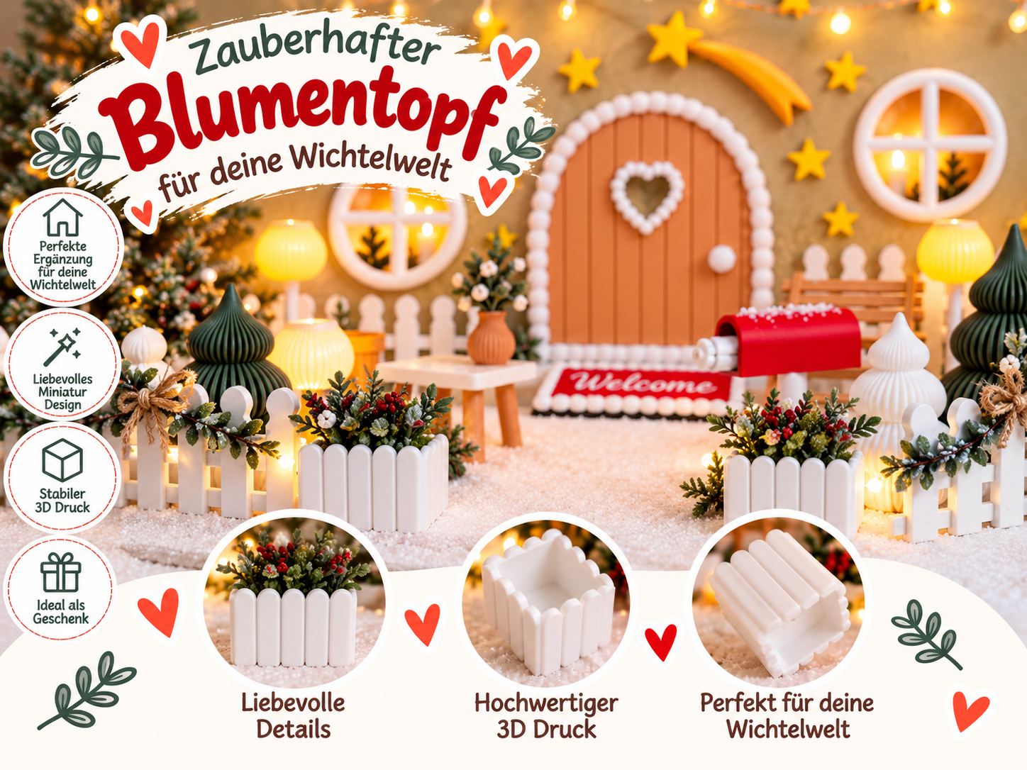 Wichtel Blumentopf aus 3D-Druck – Mini Pflanzkasten für Wichteltür & Wichtelwelt