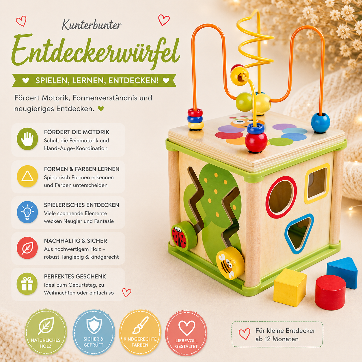 Motorikwürfel aus Holz – Motorikspielzeug für Babys & Kleinkinder