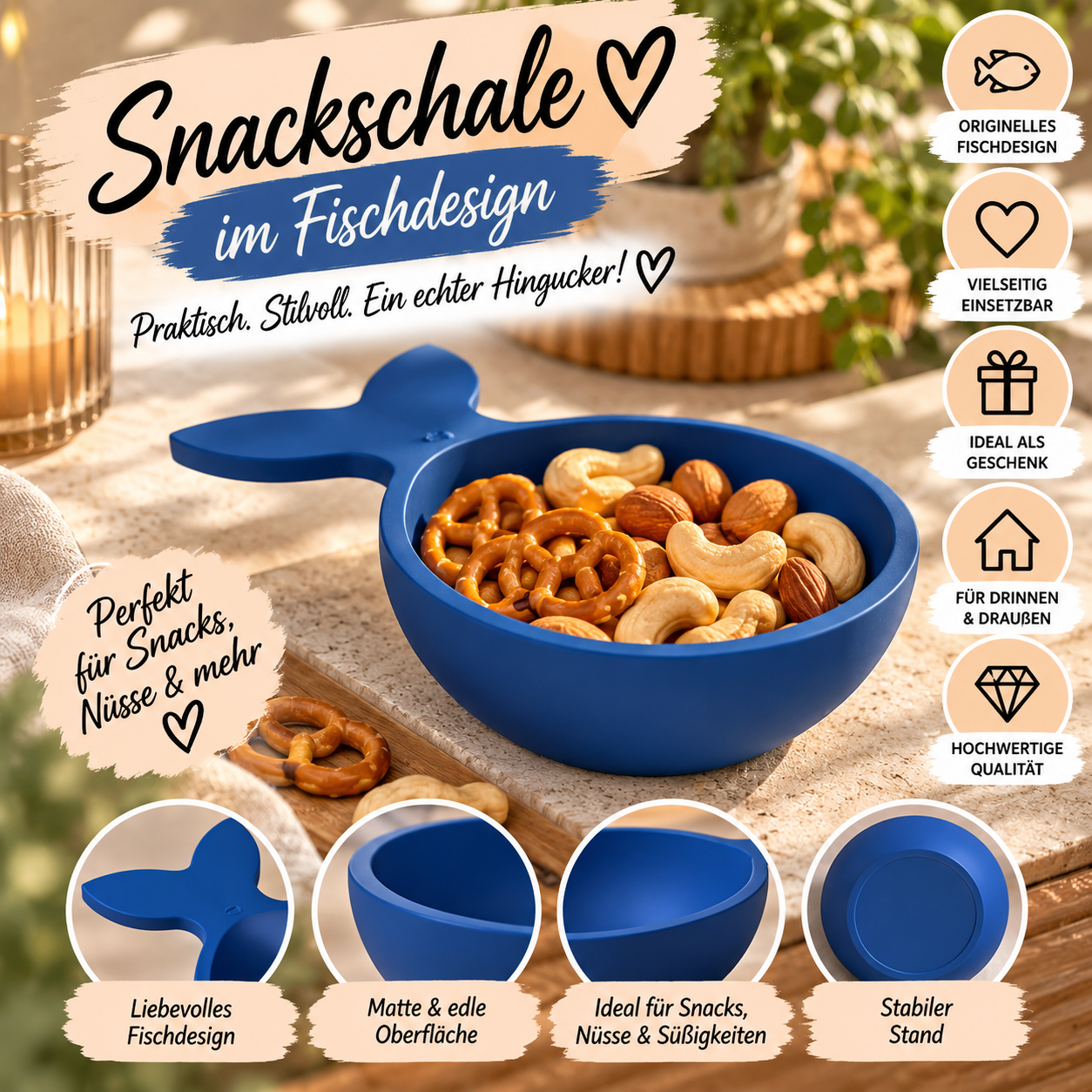 Snackschale im Fischdesign – moderne Knabberschale für Nüsse, Snacks & Süßigkeiten