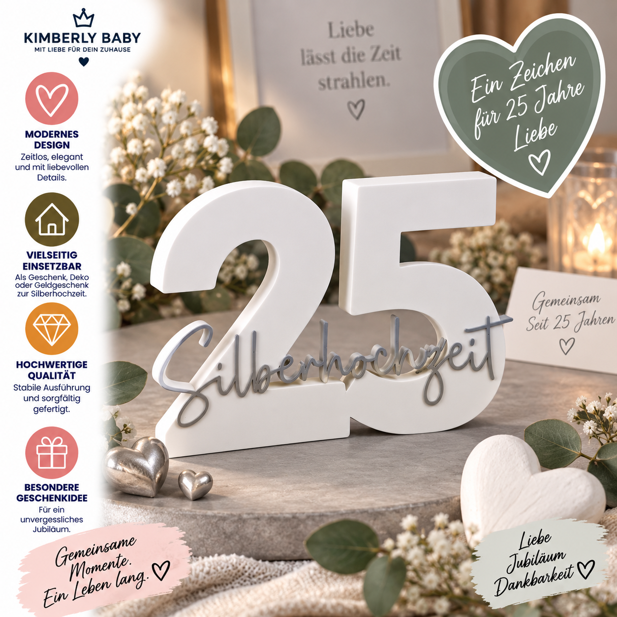 3D Schild Silberhochzeit „25“ – Deko zum 25. Hochzeitstag