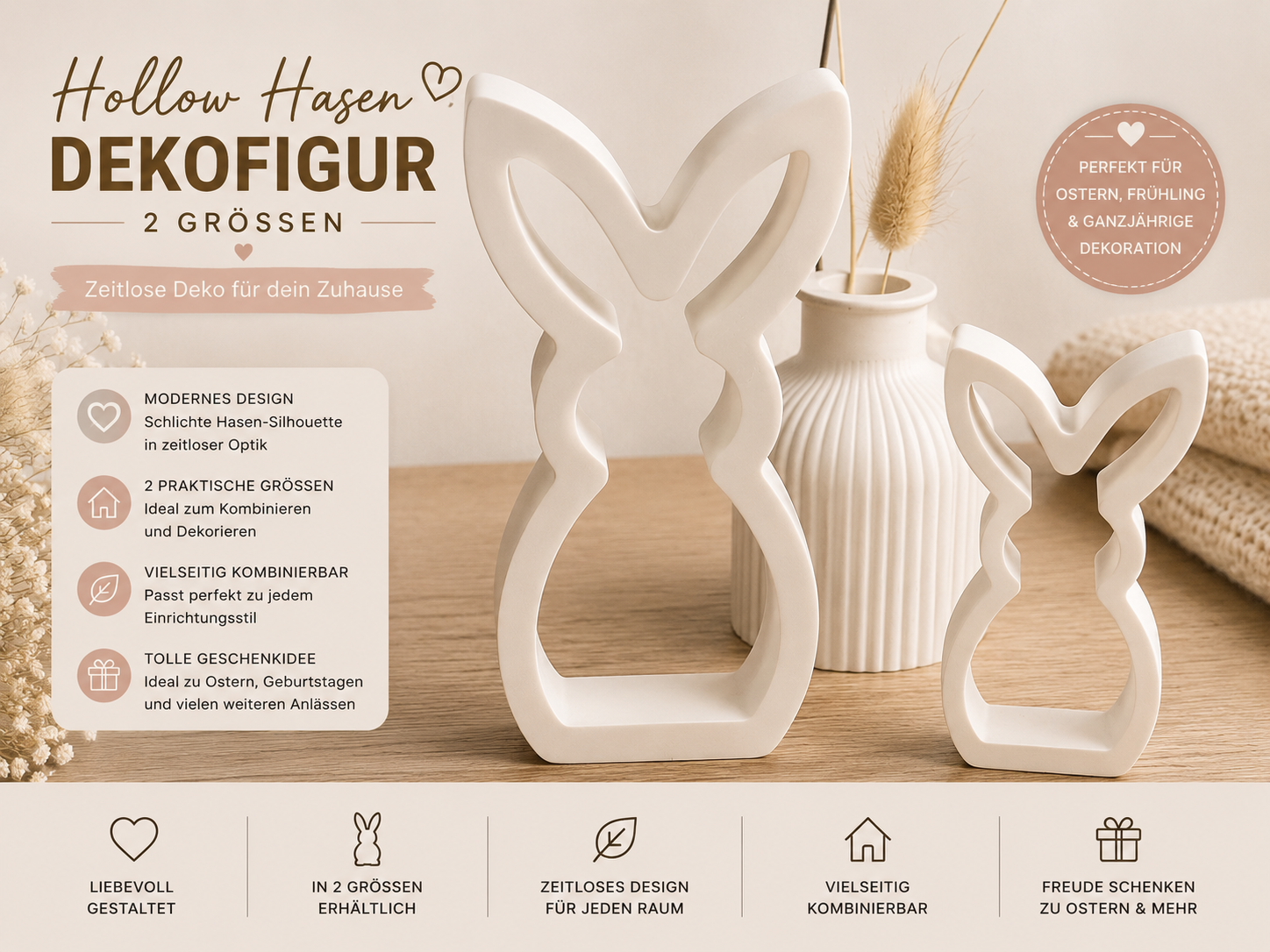 Hollow Hase Dekofigur – moderner Osterhase in 2 Größen