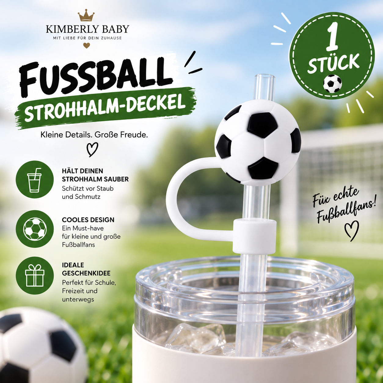 Fußball Strohhalm-Abdeckung – Strohhalmdeckel für Fußballfans