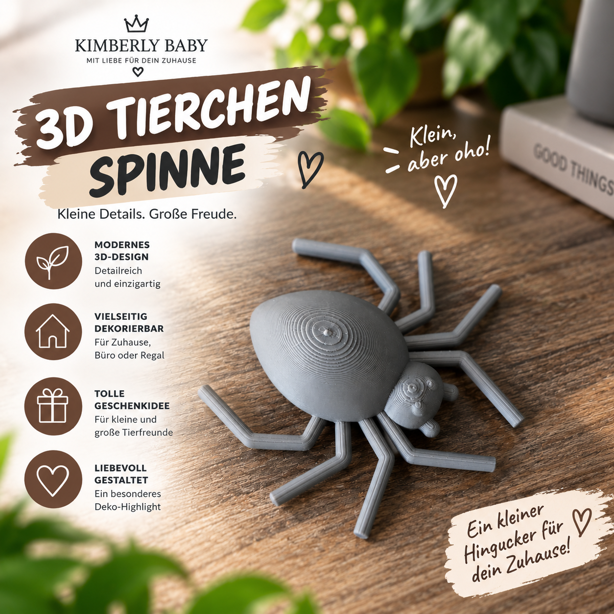 3D Spinne Dekofigur – kleines 3D Tierchen zum Sammeln & Dekorieren