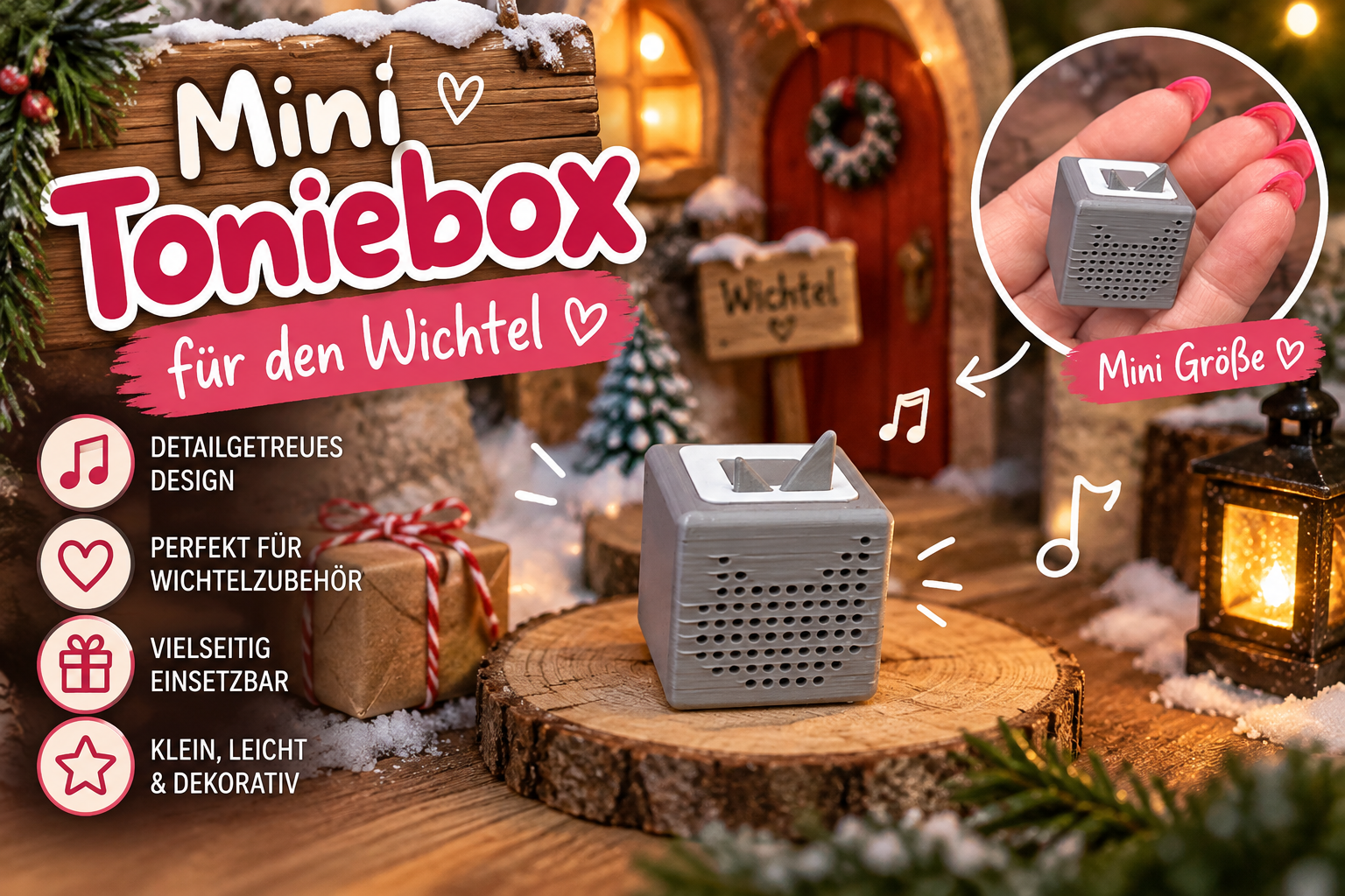 Mini Musikbox für Wichtel – 3D-Druck Miniatur Deko für Wichteltür & Weihnachtswelt