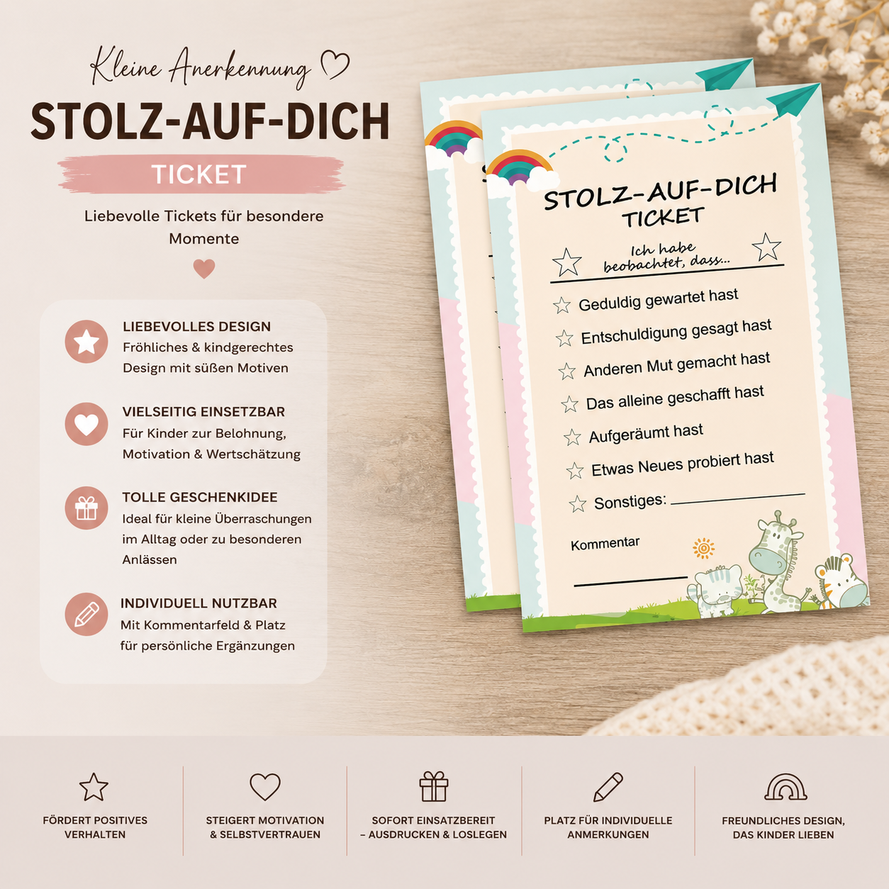 Stolz-auf-dich-Tickets für Kinder – Motivationskarten & liebevolle Anerkennung