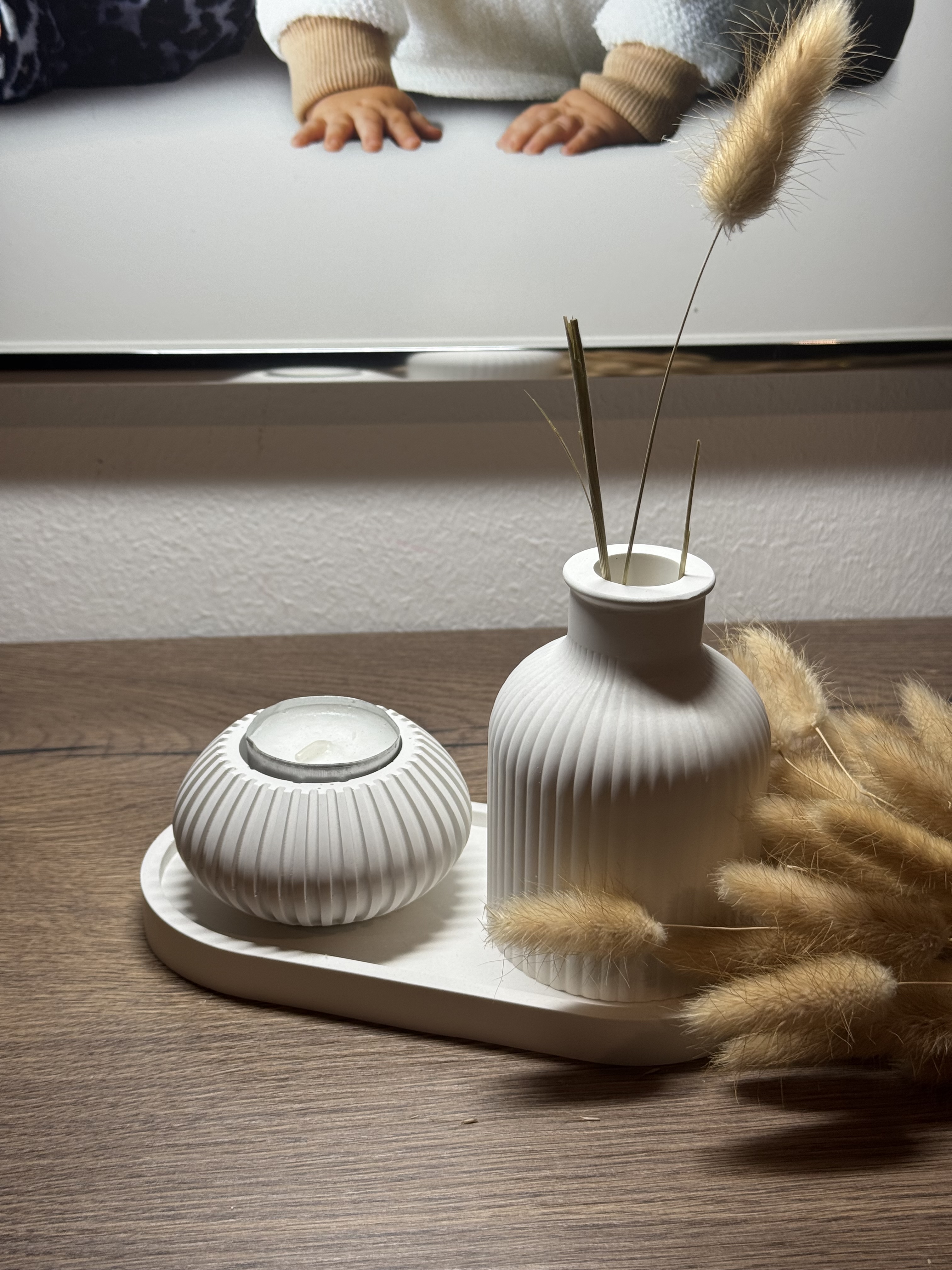 Modernes Deko-Set aus Gips – Vase, Teelichthalter & Ablageschale